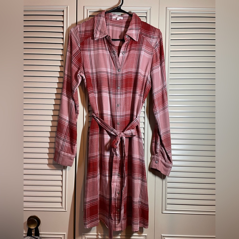 Maurices Red Plaid Long Sleeve Dress